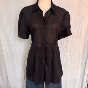 Vintage 90s Puff Sleeve Tie Back Tailored Waist Dress or Shirt. Cotton. Sz Large